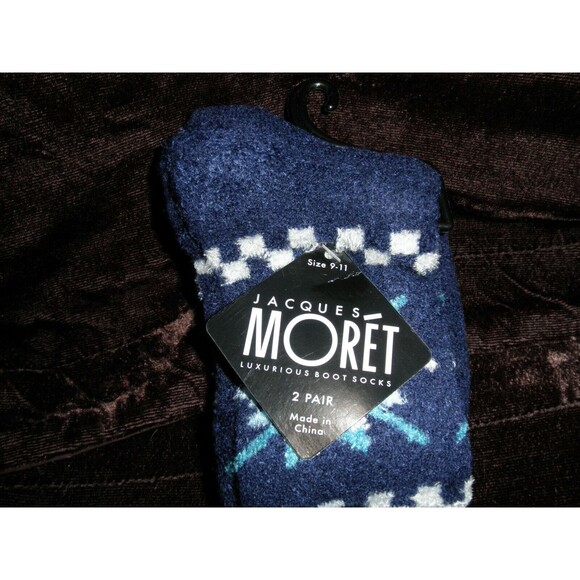 NEW (2 PAIRS) by JACQUES MORET, LUXURIOUS BOOT SOCKS, BLUE, (SIZES 9-11) - Picture 2 of 5